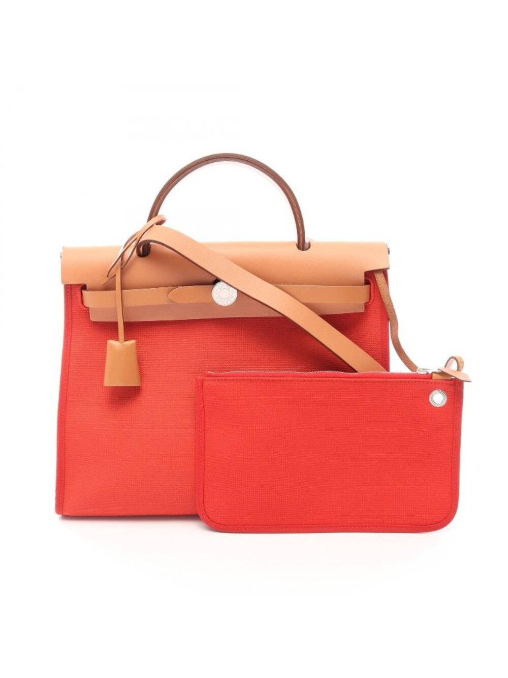 Hermes Handbag Herbag Zip PM 2-Way Capucines Natural Canvas Leather